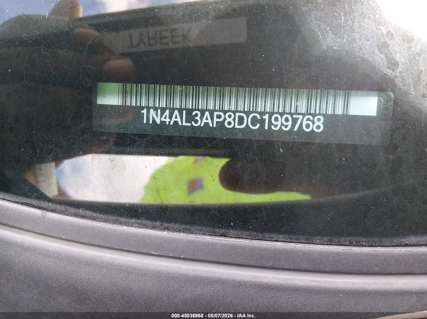 2013 Nissan Altima VIN 1N4AL3AP8DC199768 IAAI salvage auction — REAR END, Salvage (South Carolina), sold $625 on 2026-07-18 (photo 9)