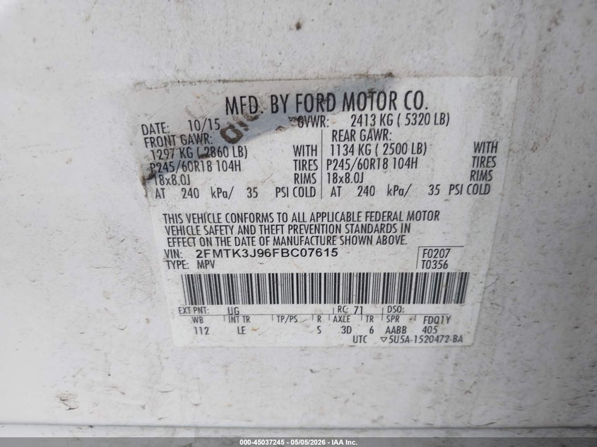 2015 Ford Edge VIN 2FMTK3J96FBC07615 IAAI salvage auction — SIDE, Salvage (Oregon), sold $2,100 on 2026-07-09 (photo 9)