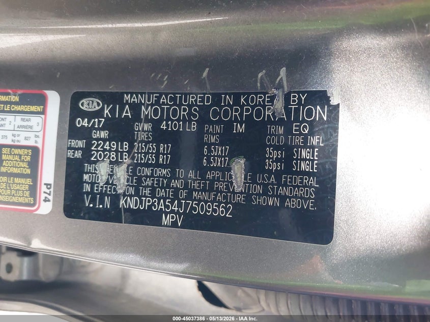 2018 Kia Soul VIN KNDJP3A54J7509562 IAAI salvage auction — FRONT END, Clear (Michigan), sold $1,250 on 2026-07-23 (photo 9)