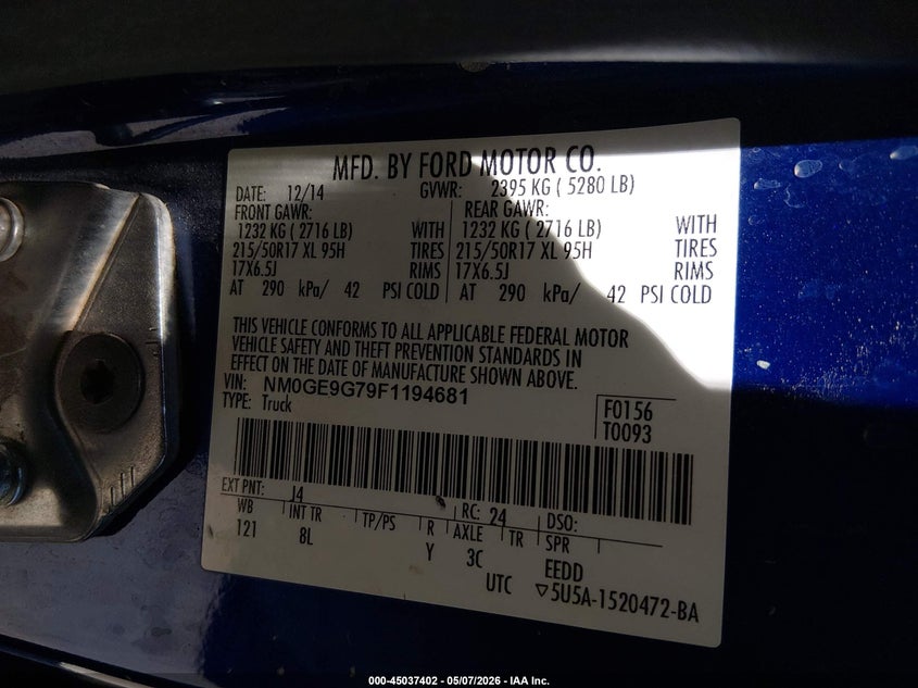 2015 Ford Transit VIN NM0GE9G79F1194681 IAAI salvage auction — FRONT END, Salvage (New Mexico), sold $375 on 2026-07-08 (photo 9)