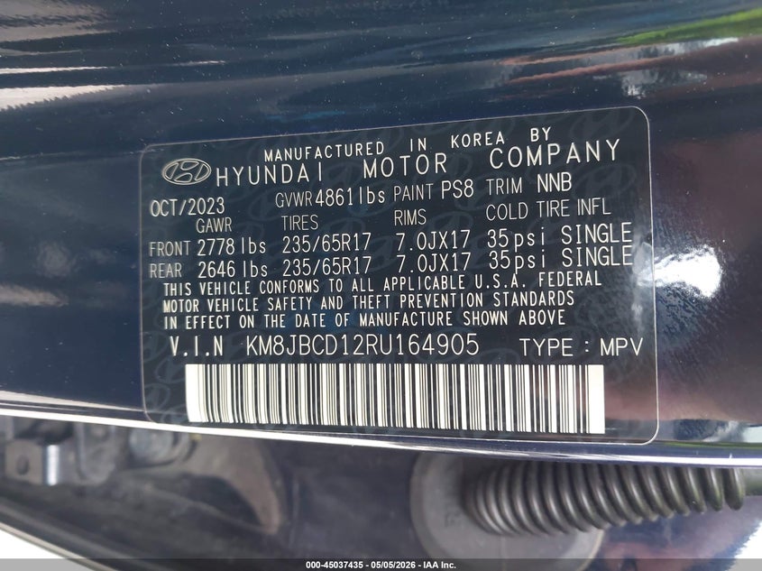 2024 Hyundai Tucson VIN KM8JBCD12RU164905 IAAI salvage auction — LEFT FRONT, Salvage (Illinois), sold $9,600 on 2026-07-16 (photo 9)