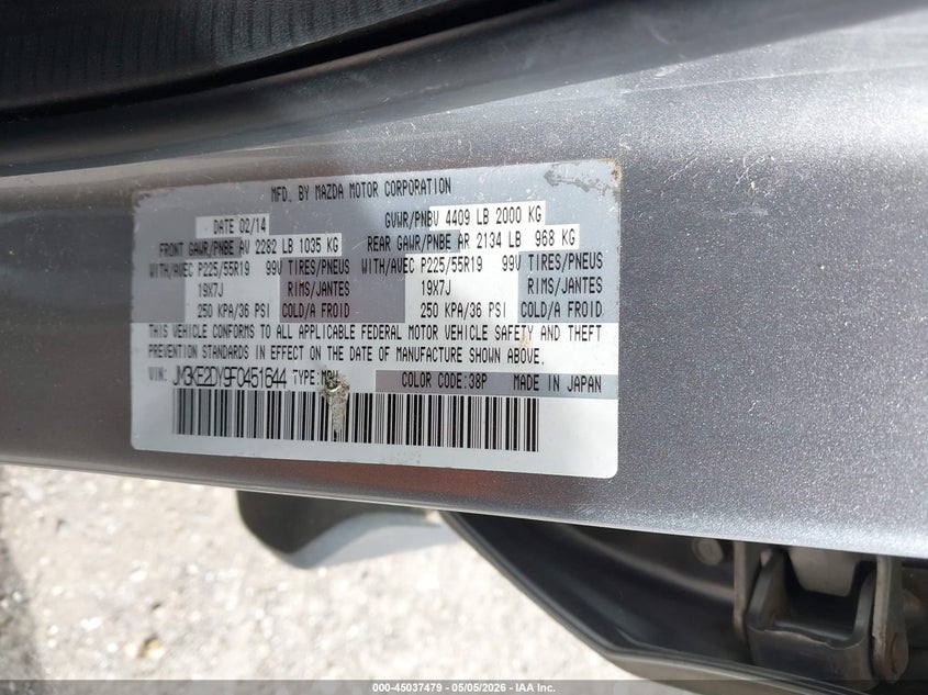 2015 Mazda Cx-5 VIN JM3KE2DY9F0451644 IAAI salvage auction — SIDE, Salvage (Louisiana), sold $1,700 on 2026-07-09 (photo 9)