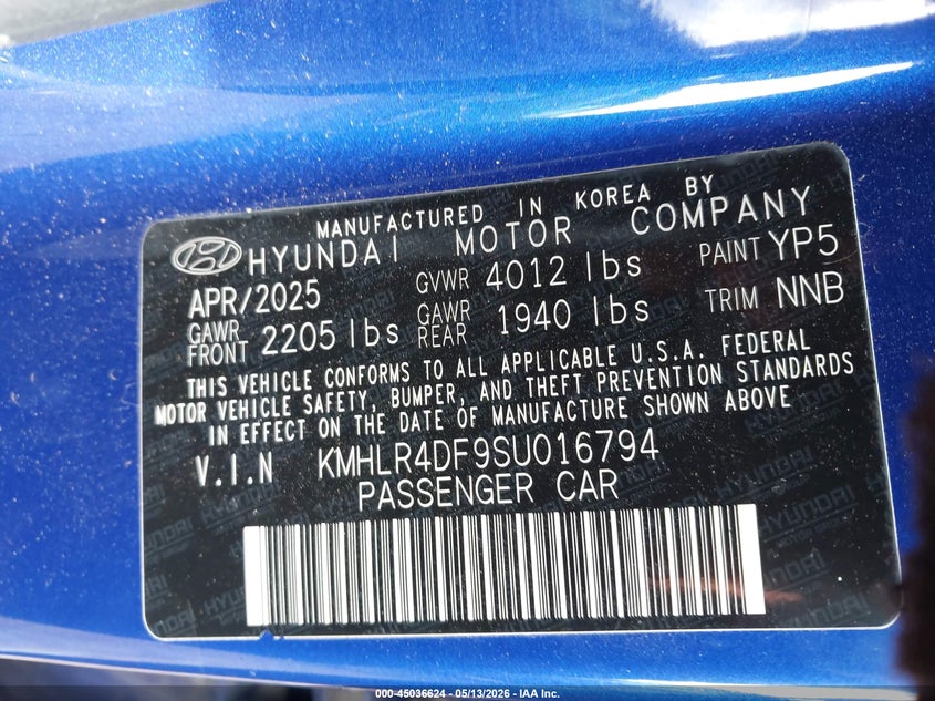 2025 Hyundai Elantra VIN KMHLR4DF9SU016794 IAAI salvage auction — FRONT END, Salvage (Ohio), sold $3,500 on 2026-07-23 (photo 9)