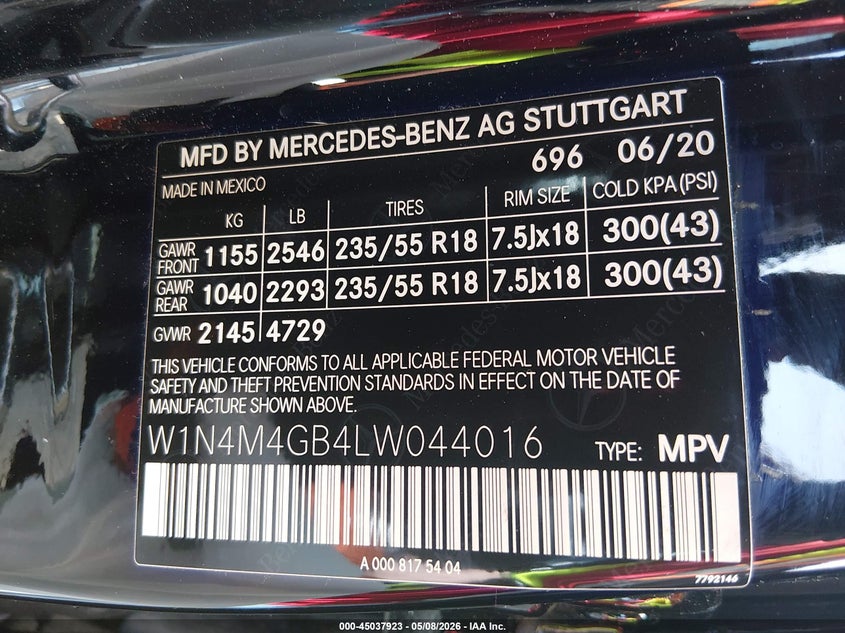 2020 Mercedes-benz VIN W1N4M4GB4LW044016 IAAI salvage auction — REAR END, Salvage (Georgia), sold $12,650 on 2026-07-09 (photo 9)