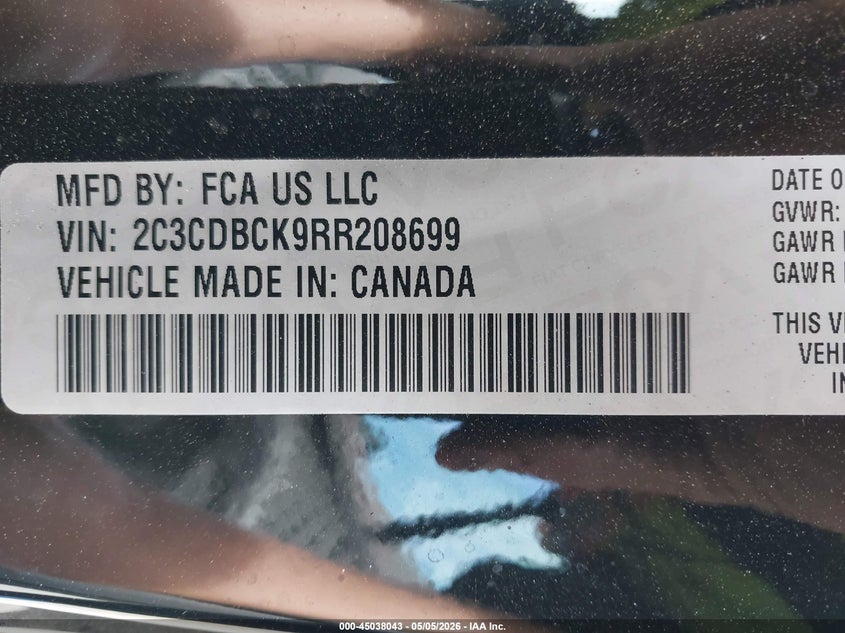 2024 Dodge Charger daytona VIN 2C3CDBCK9RR208699 IAAI salvage auction — UNDERCARRIAGE, Salvage (California), sold $17,100 on 2026-08-24 (photo 9)