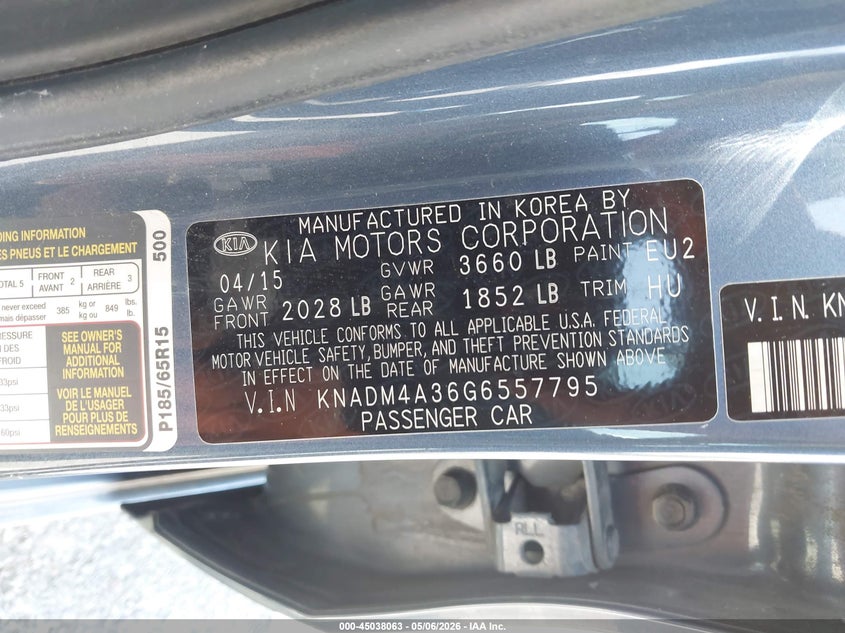 2016 Kia Rio VIN KNADM4A36G6557795 IAAI salvage auction — REAR END, Salvage (Missouri), sold $550 on 2026-07-21 (photo 9)
