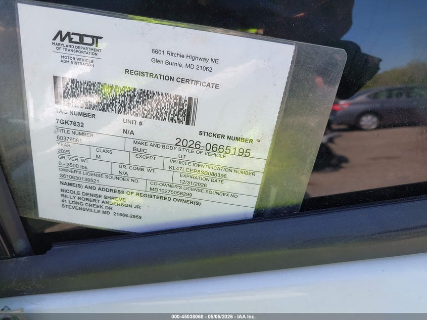 2025 Buick Envista VIN KL47LCEP8SB086396 IAAI salvage auction — ALL OVER, Salvage - Greater Than 75% (Maryland), sold $325 on 2026-07-20 (photo 9)
