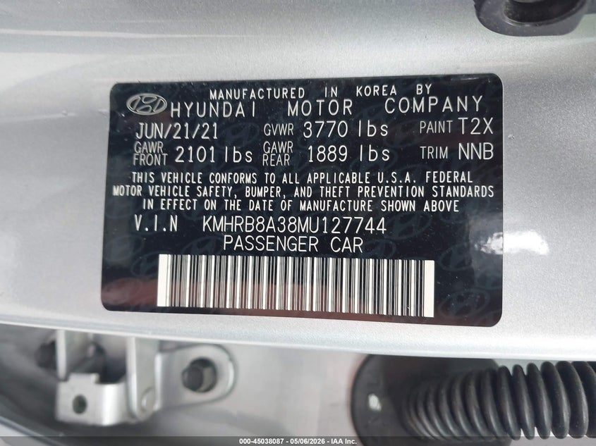 2021 Hyundai Venue VIN KMHRB8A38MU127744 IAAI salvage auction — LEFT REAR, Salvage - Greater Than 75% (Maryland), sold $2,300 on 2026-07-07 (photo 9)