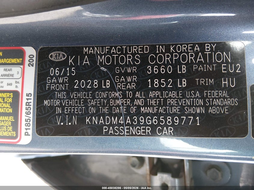 2016 Kia Rio VIN KNADM4A39G6589771 IAAI salvage auction — FRONT END, Salvage (Ohio), sold $900 on 2026-07-29 (photo 9)