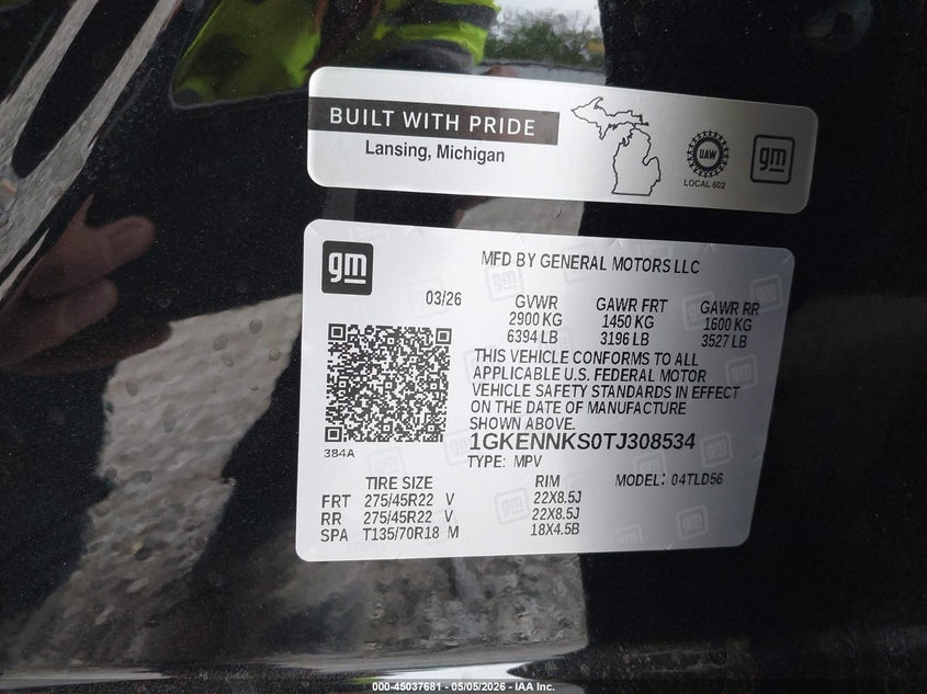 2026 Gmc Acadia VIN 1GKENNKS0TJ308534 IAAI salvage auction — FRONT END, Salvage (Kansas), sold $15,050 on 2026-07-20 (photo 9)
