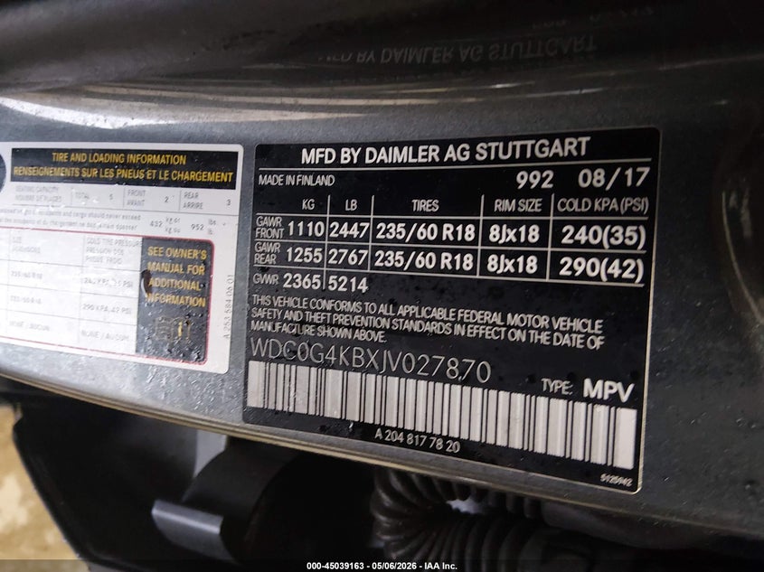 2018 Mercedes-benz Glc VIN WDC0G4KBXJV027870 IAAI salvage auction — FRONT END, Salvage (Colorado), sold $4,150 on 2026-07-21 (photo 9)