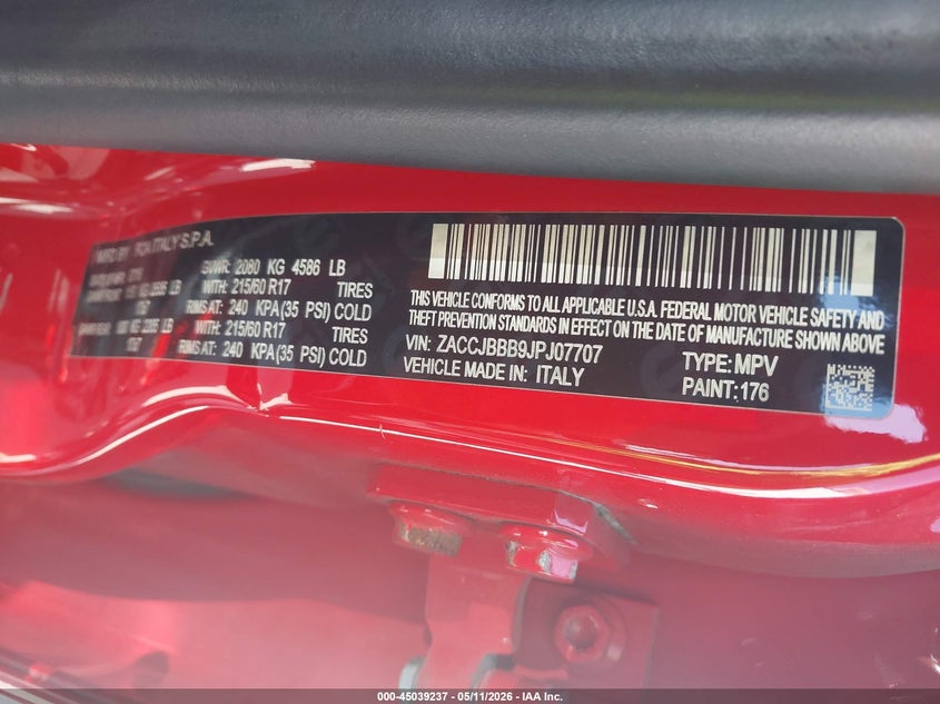 2018 Jeep Renegade VIN ZACCJBBB9JPJ07707 IAAI salvage auction — RIGHT FRONT, Salvage (Illinois), sold $950 on 2026-07-28 (photo 9)
