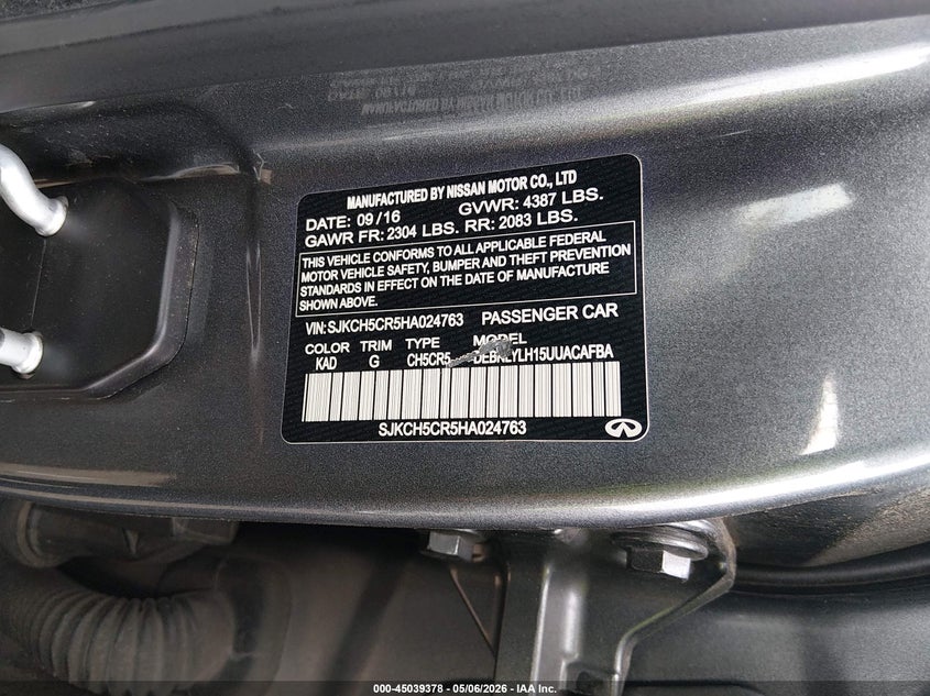 2017 Infiniti Qx30 VIN SJKCH5CR5HA024763 IAAI salvage auction — RIGHT SIDE, Salvage Title, sold $2,950 on 2026-07-29 (photo 9)