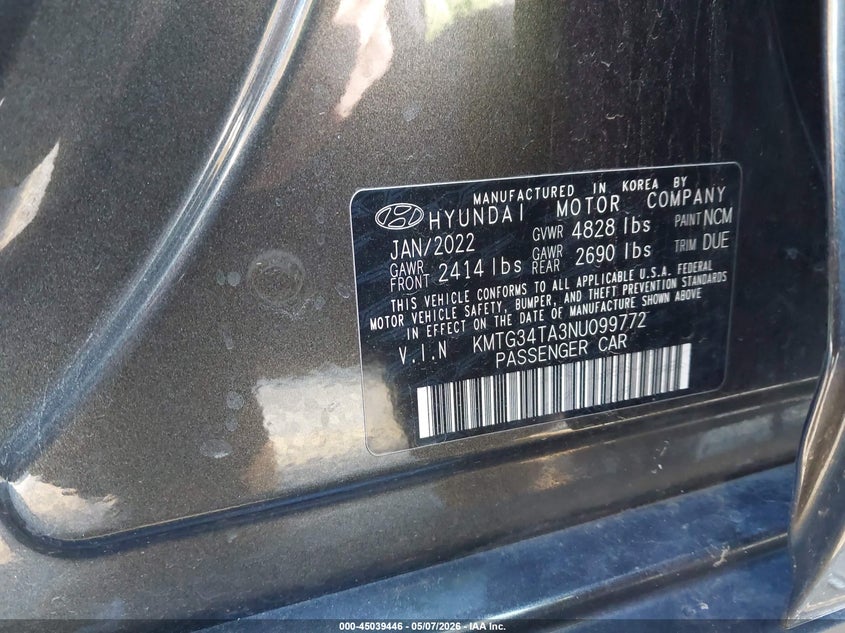 2022 Genesis G70 VIN KMTG34TA3NU099772 IAAI salvage auction — ROOF, Clear (Michigan), sold $11,800 on 2026-07-13 (photo 9)