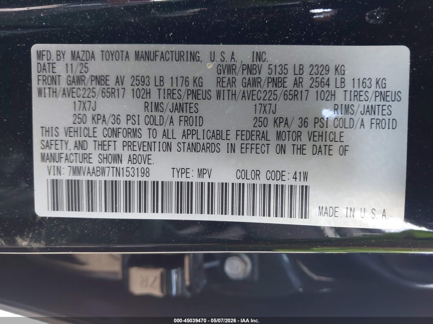 2026 Mazda Cx-50 VIN 7MMVAABW7TN153198 IAAI salvage auction — FRONT END, Salvage (Massachusetts), sold $7,200 on 2026-07-24 (photo 9)
