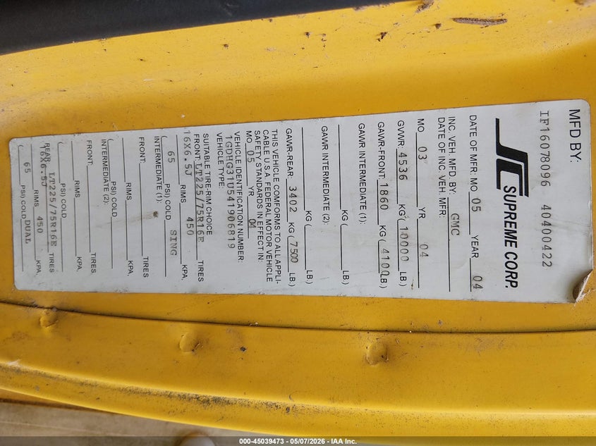 2004 Gmc Savana VIN 1GDHG31U541906819 IAAI salvage auction — NORMAL WEAR, Bill Of Sale (Alaska), sold $1,300 on 2026-07-31 (photo 9)