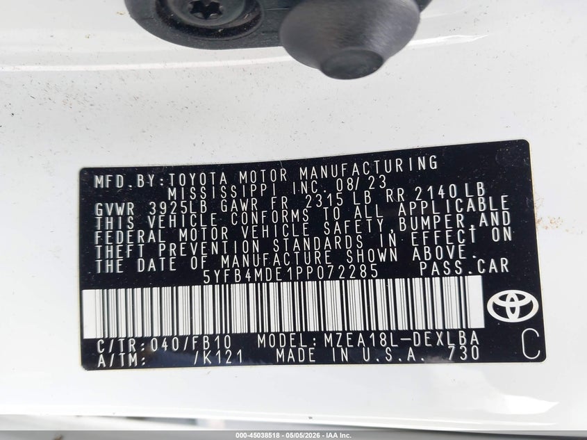 2023 Toyota Corolla VIN 5YFB4MDE1PP072285 IAAI salvage auction — FRONT END, Original (Texas), sold $6,550 on 2026-07-09 (photo 9)