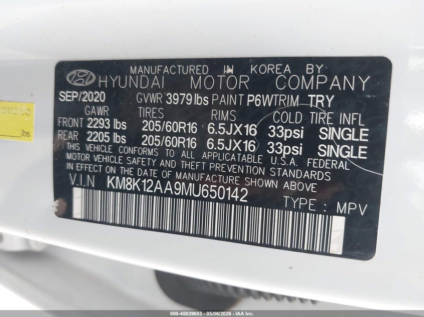 2021 Hyundai Kona VIN KM8K12AA9MU650142 IAAI salvage auction — REAR END, Salvage (Texas), sold $4,250 on 2026-07-30 (photo 9)