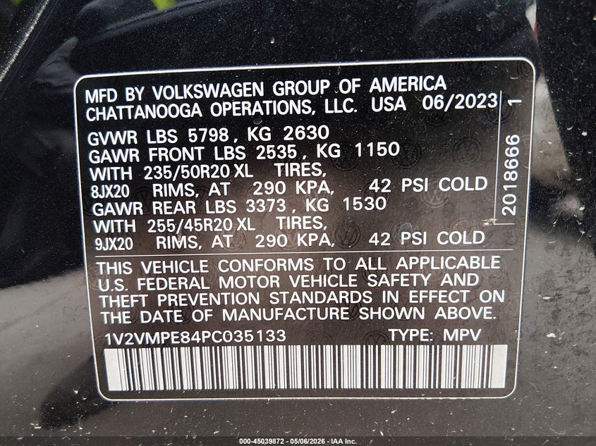 2023 Volkswagen Id.4 VIN 1V2VMPE84PC035133 IAAI salvage auction — FRONT END, Salvage (Texas), sold $5,700 on 2026-07-31 (photo 9)