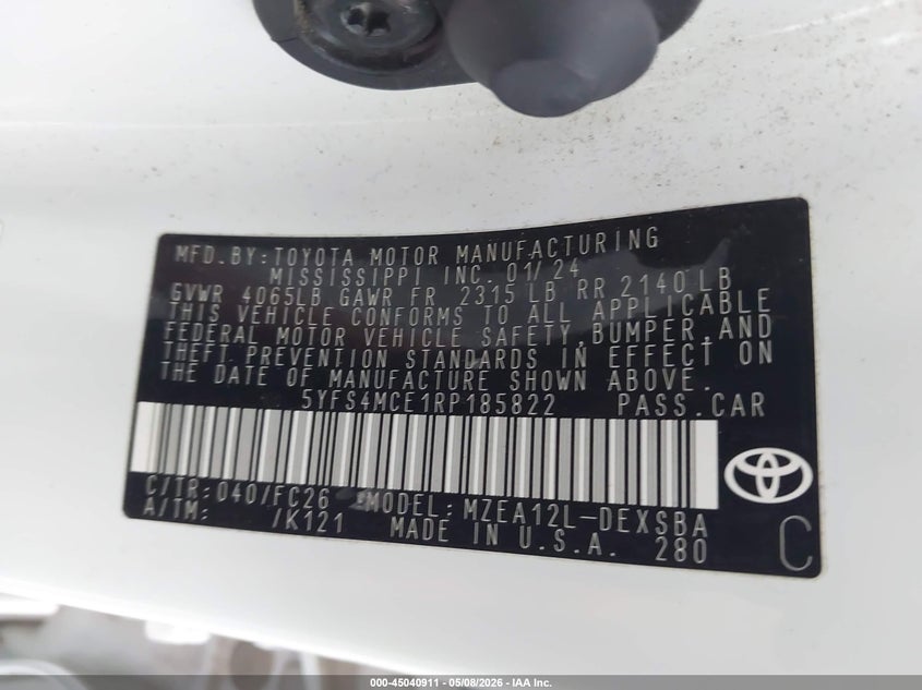 2024 Toyota Corolla VIN 5YFS4MCE1RP185822 IAAI salvage auction — FRONT END, Clear (Oklahoma), sold $6,100 on 2026-07-08 (photo 9)