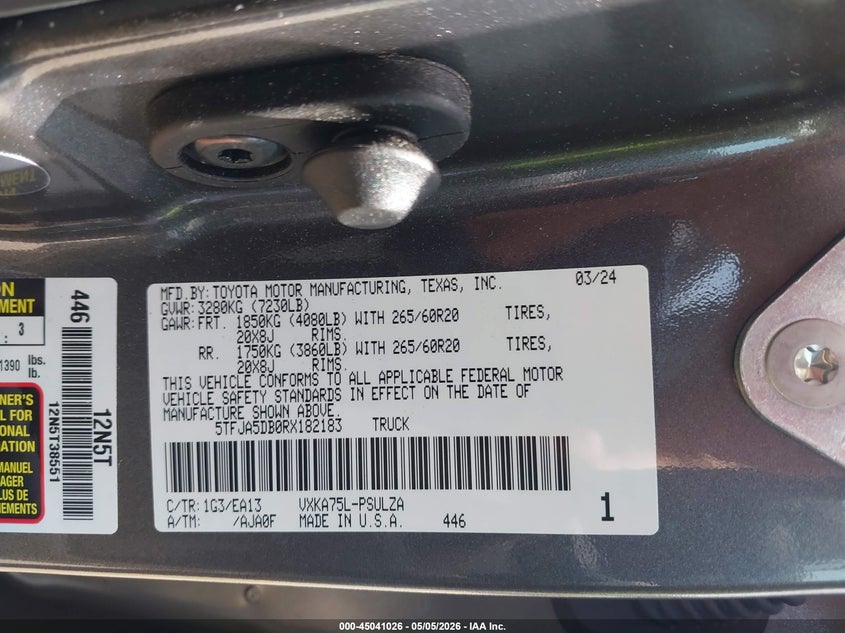2024 Toyota Tundra VIN 5TFJA5DB0RX182183 IAAI salvage auction — FRONT END, Salvage (Virginia), sold $10,600 on 2026-07-28 (photo 9)