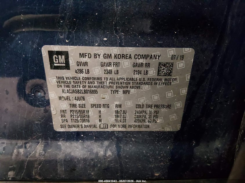 2020 Buick Encore VIN KL4CJASB2LB016895 IAAI salvage auction — HAIL, Salvage (Iowa), sold $3,700 on 2026-07-28 (photo 9)