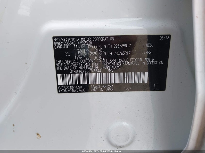 2018 Toyota Rav 4 VIN JTMZFREV2JJ745844 IAAI salvage auction — REAR END, Salvage (Hawaii), sold $4,450 on 2026-07-07 (photo 9)