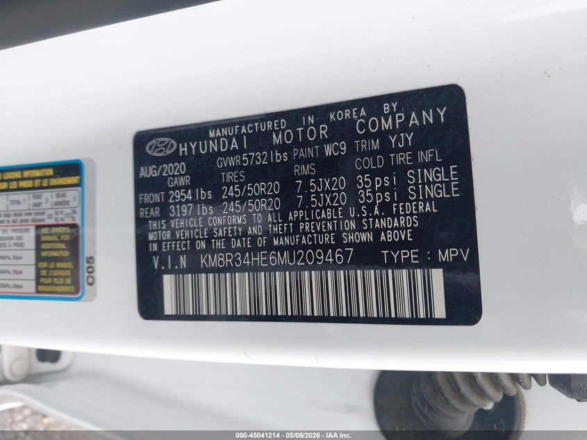 2021 Hyundai Palisade VIN KM8R34HE6MU209467 IAAI salvage auction — FRONT END, Original (Texas), sold $6,900 on 2026-07-27 (photo 9)