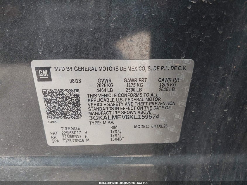 2019 Gmc Terrain VIN 3GKALMEV6KL159574 IAAI salvage auction — FRONT END, Salvage (Texas), sold $2,300 on 2026-08-24 (photo 9)