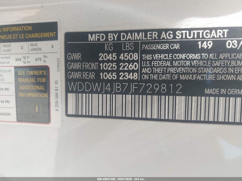2018 Mercedes-benz C-klasse VIN WDDWJ4JB7JF729812 IAAI salvage auction — UNKNOWN, Clear - Dealer Only (California), sold $5,550 on 2026-07-29 (photo 9)