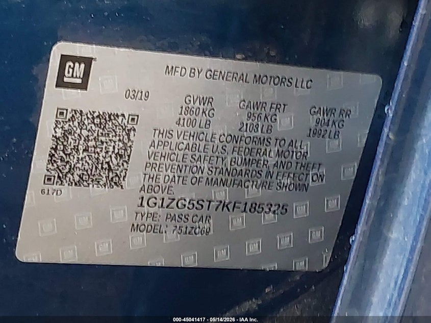 2019 Chevrolet Malibu VIN 1G1ZG5ST7KF185325 IAAI salvage auction — RIGHT FRONT, Clear (Virginia), sold $2,000 on 2026-07-19 (photo 9)