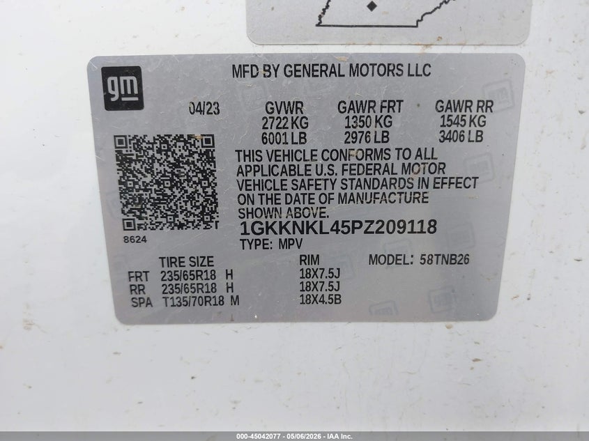 2023 Gmc Acadia VIN 1GKKNKL45PZ209118 IAAI salvage auction — FRONT END, Original (Texas), sold $7,600 on 2026-07-16 (photo 9)