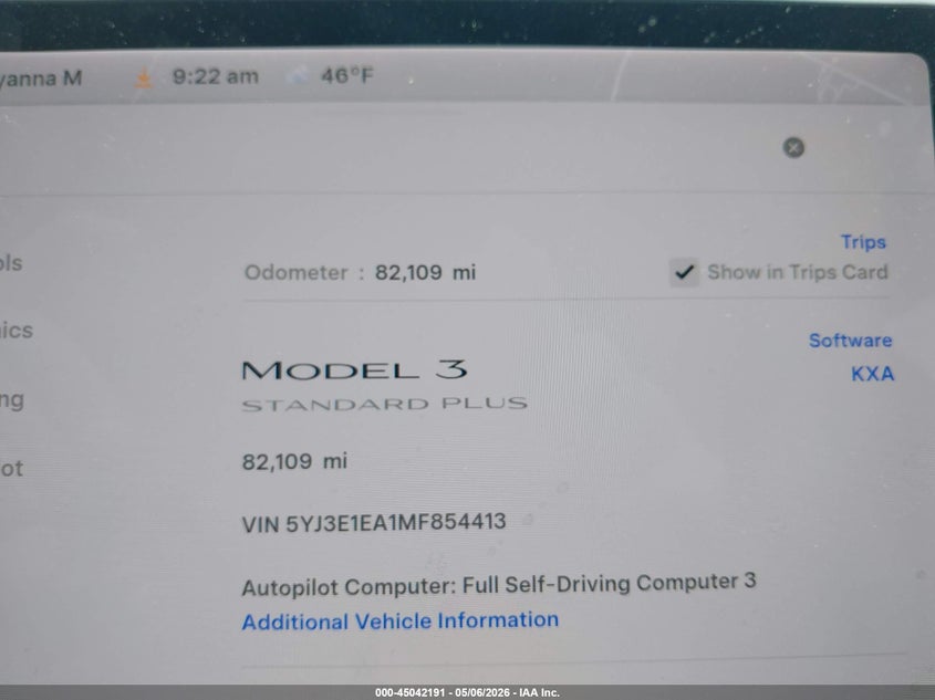 2021 Tesla Model 3 VIN 5YJ3E1EA1MF854413 IAAI salvage auction — REAR END, Original (Texas), sold $25 on 2026-07-23 (photo 7)