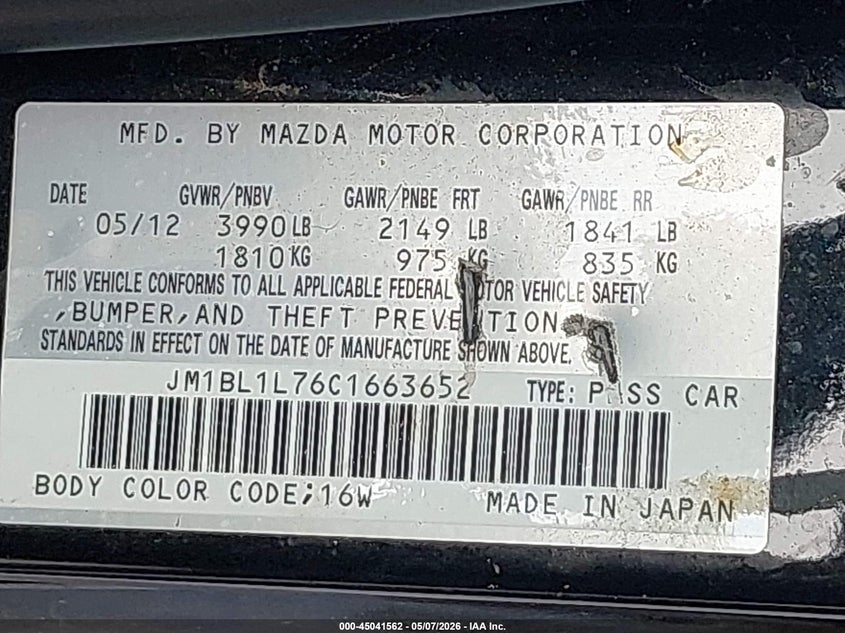 2012 Mazda 3 VIN JM1BL1L76C1663652 IAAI salvage auction — FRONT END, Original (Texas), sold $1,675 on 2026-07-15 (photo 9)