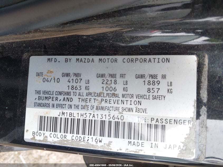 2010 Mazda 3 VIN JM1BL1H57A1315640 IAAI salvage auction — FRONT END, Original (Texas), sold $750 on 2026-07-21 (photo 9)