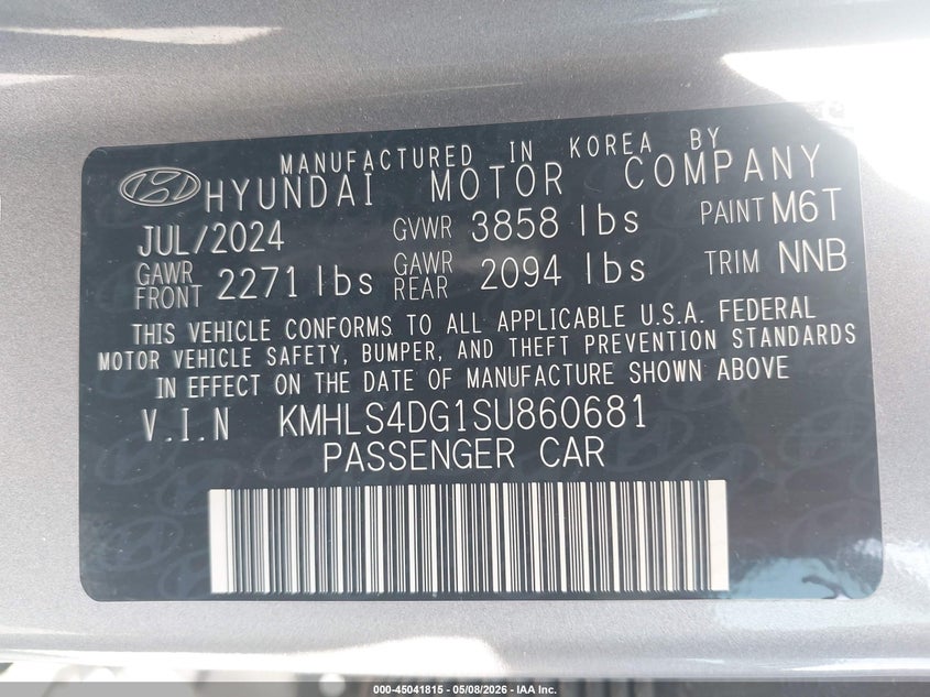 2025 Hyundai Elantra VIN KMHLS4DG1SU860681 IAAI salvage auction — REAR END, Salvage (Utah), sold $7,150 on 2026-07-23 (photo 9)