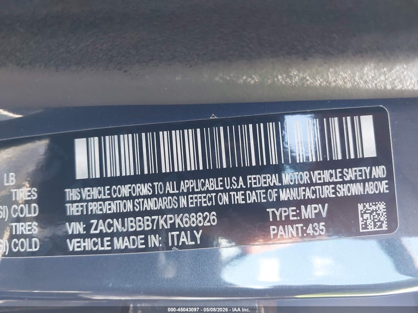 2019 Jeep Renegade VIN ZACNJBBB7KPK68826 IAAI salvage auction — REAR END, Salvage (Virginia), sold $800 on 2026-07-21 (photo 9)