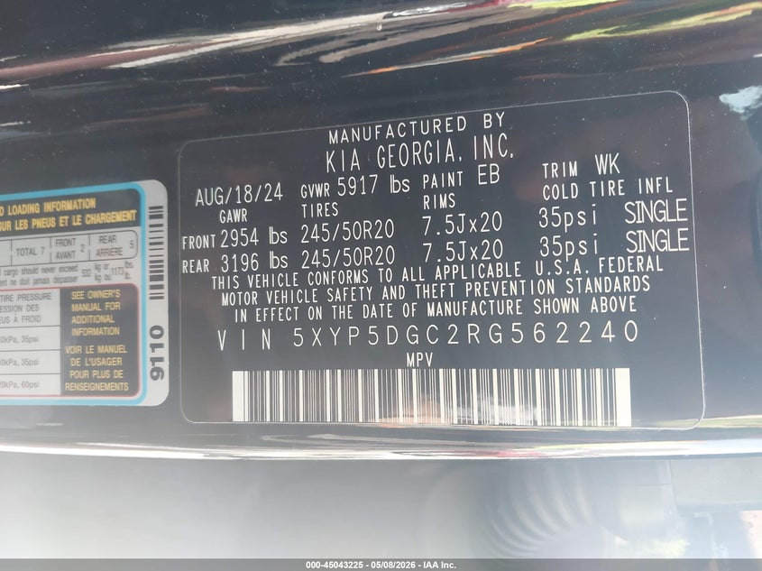 2024 Kia Telluride VIN 5XYP5DGC2RG562240 IAAI salvage auction — FRONT END, Clear Claim Paid (Wisconsin), sold $13,000 on 2026-07-23 (photo 9)