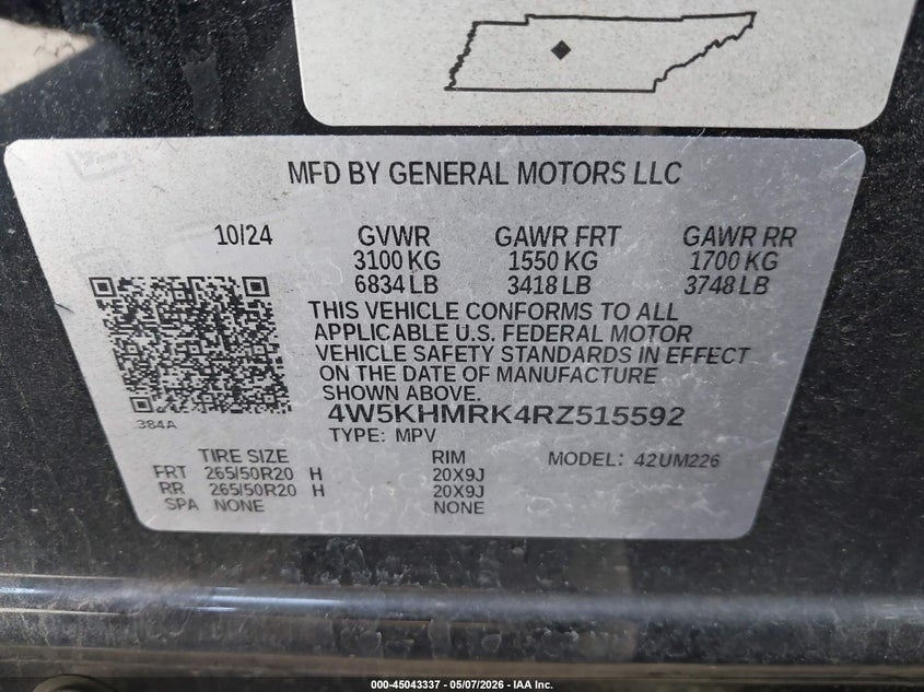 2024 Acura Zdx VIN 4W5KHMRK4RZ515592 IAAI salvage auction — REAR END, Wait Title, sold $6,800 on 2026-08-01 (photo 9)