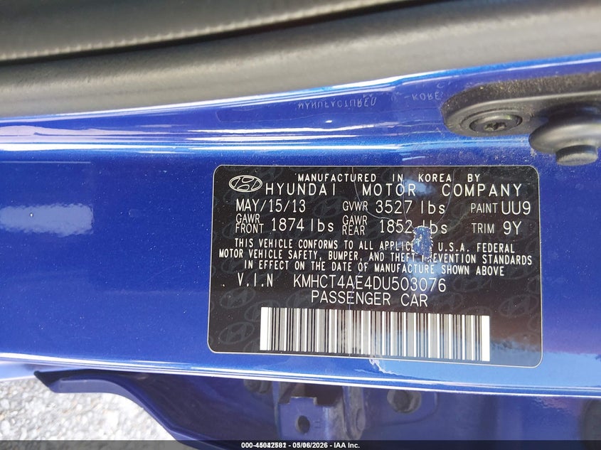 2013 Hyundai Accent VIN KMHCT4AE4DU503076 IAAI salvage auction — FRONT END, Salvage (Missouri), sold $250 on 2026-07-21 (photo 9)