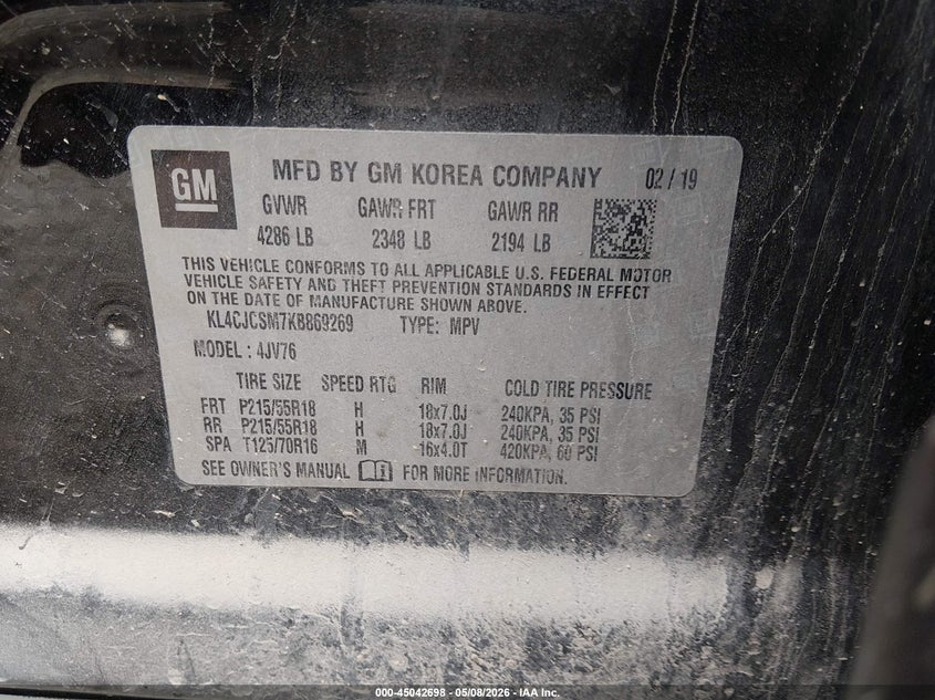 2019 Buick Encore VIN KL4CJCSM7KB869269 IAAI salvage auction — FRONT END, Salvage (Illinois), sold $875 on 2026-07-22 (photo 9)