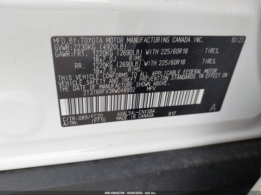 2024 Toyota Rav 4 VIN 2T3T6RFV3RW048992 IAAI salvage auction — FRONT END, Original (Texas), sold $12,600 on 2026-07-30 (photo 9)