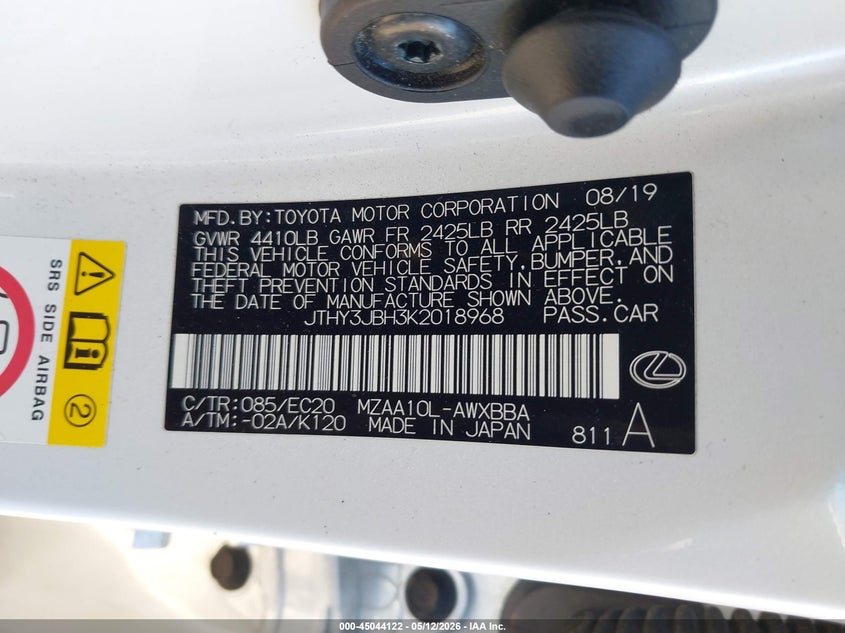 2019 Lexus Ux VIN JTHY3JBH3K2018968 IAAI salvage auction — FRONT END, Salvage (Texas), sold $1,450 on 2026-07-16 (photo 9)