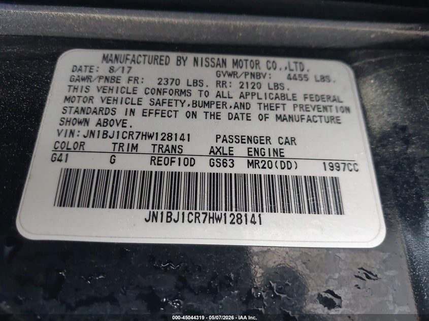 2017 Nissan Rogue VIN JN1BJ1CR7HW128141 IAAI salvage auction — FRONT END, Salvage - Greater Than 75% (Maryland), sold $2,100 on 2026-07-08 (photo 9)