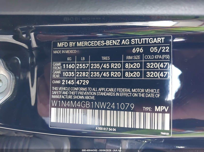 2022 Mercedes-benz Glb VIN W1N4M4GB1NW241079 IAAI salvage auction — FRONT END, Salvage (California), sold $13,650 on 2026-07-07 (photo 9)