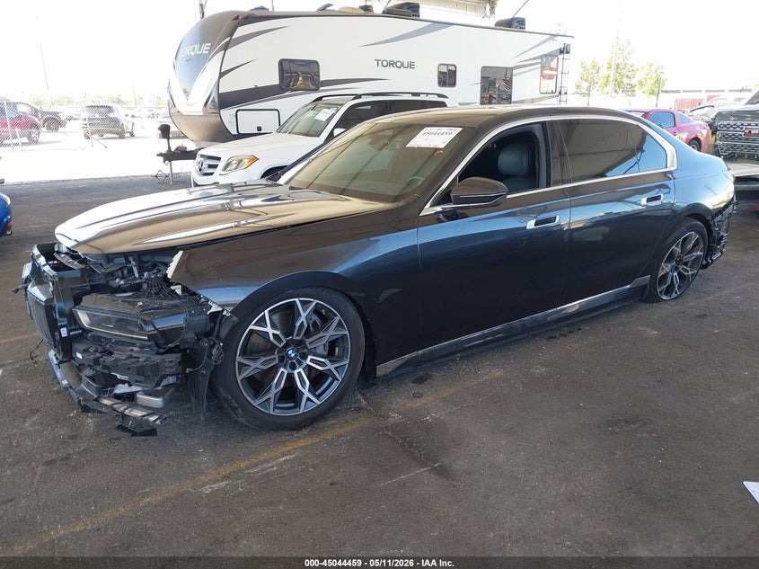 2025 BMW I7 VIN WBY43EJ04SCU39688 IAAI salvage auction — FRONT & REAR, Salvage (California), sold $34,850 on 2026-07-16 (photo 2)