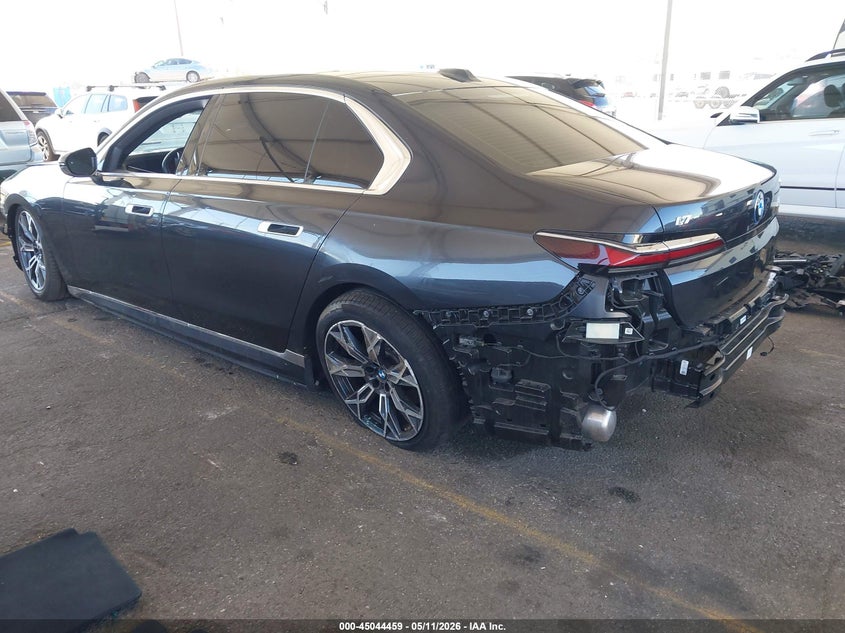 2025 BMW I7 VIN WBY43EJ04SCU39688 IAAI salvage auction — FRONT & REAR, Salvage (California), sold $34,850 on 2026-07-16 (photo 3)