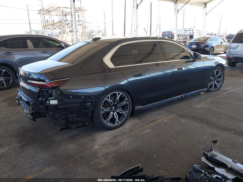 2025 BMW I7 VIN WBY43EJ04SCU39688 IAAI salvage auction — FRONT & REAR, Salvage (California), sold $34,850 on 2026-07-16 (photo 4)