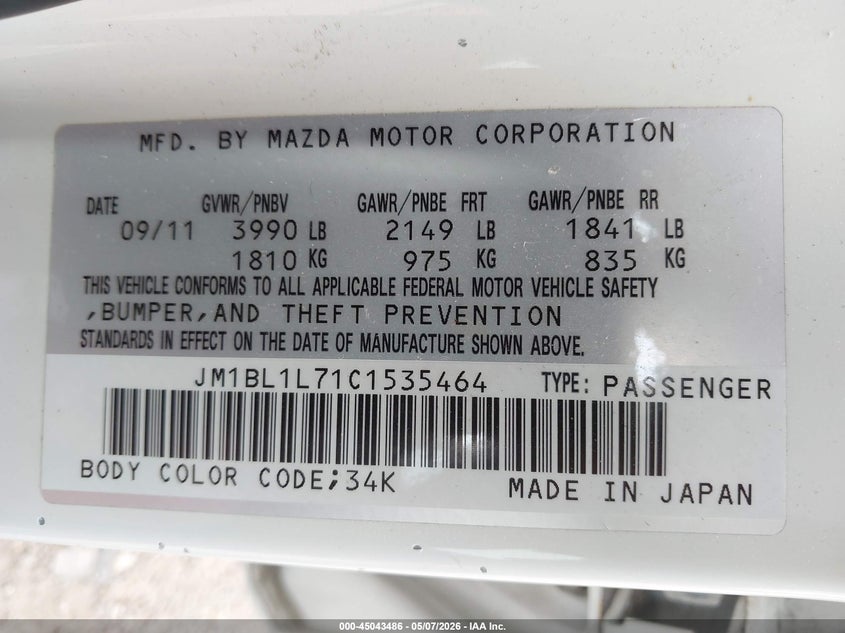 2012 Mazda 3 VIN JM1BL1L71C1535464 IAAI salvage auction — FRONT END, Wait Title, sold $1,100 on 2026-10-08 (photo 9)