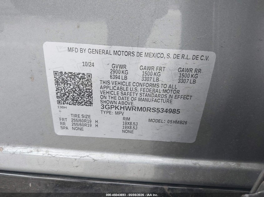 2024 Honda Prologue VIN 3GPKHWRM0RS534985 IAAI salvage auction — FRONT & REAR, Salvage (California), sold $8,350 on 2026-07-16 (photo 9)